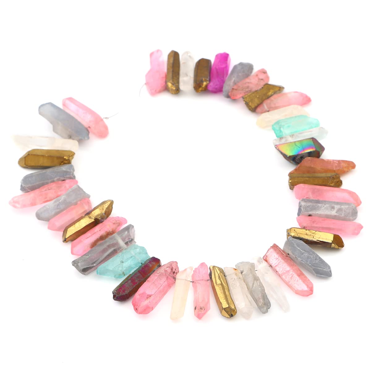 BEADIA Multicolor Titanium Coated Crystal Quartz Spike Point Stick Beads Rough 0.6"-0.8" for Jewelry Making 15 Inch/Strand