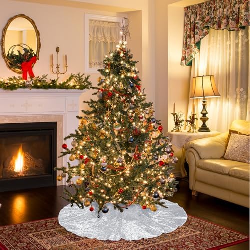 Poise3EHome Silver Christmas Tree Skirt, 36 Inch Sequin Tree Skirt