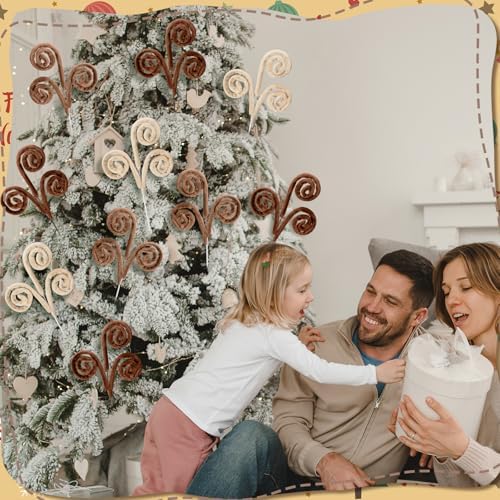 Daifunli 12 Pcs Curly Christmas Tree Picks Velvet Curl Decoration Spiral Curly Tree Topper Ornaments DIY Crafts for Wreath Fireplaces Vase Filler Holiday Ornament, 12 Inch(Milky White, Khaki, Brown)
