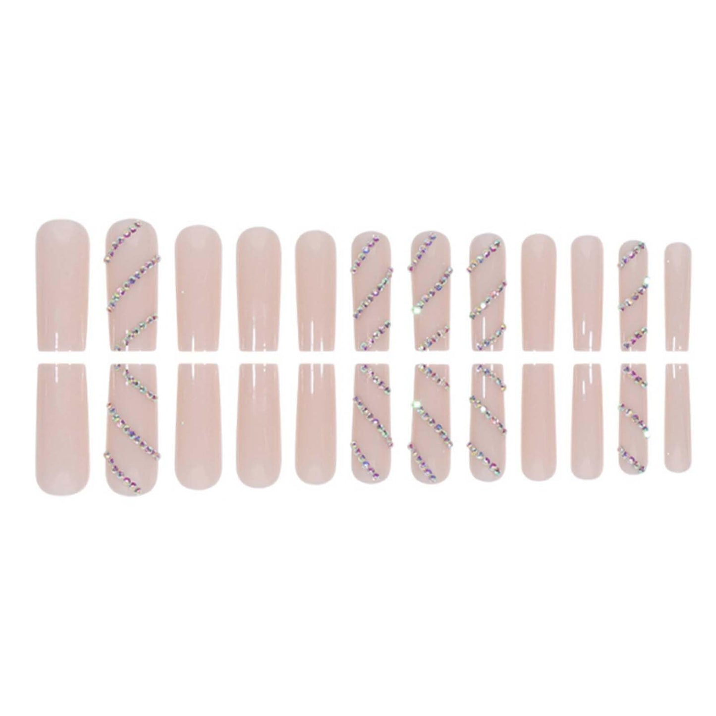Gifiky Long Coffin Press on Nails Glitter Fake Nails Full Cover Nails Tips Nude Crystal Gem Design False Nails for Women and Girls 24Pcs