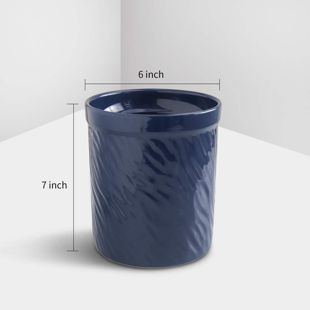 KOOV Kitchen Utensil Holder, Large Ceramic Utensil Crock, Deep and Stable, Utensils Caddy Texture Series (Dark Blue)