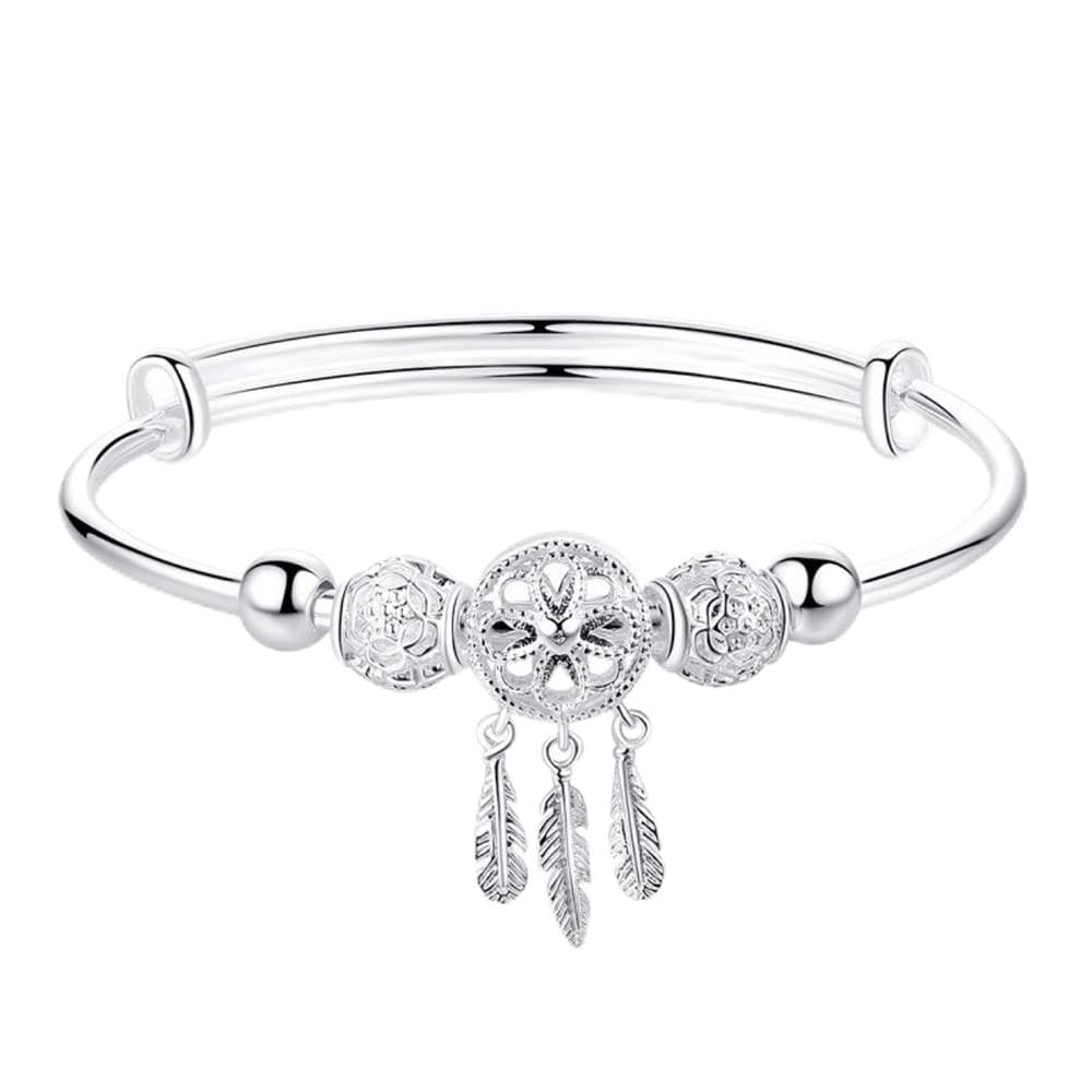 Sterling Silver Bracelets For Women 925 Sterling Silver Beads Bangle Bracelet Transfer Lucky Cuff Bracelet Adjustable Fashion Women Jewelry