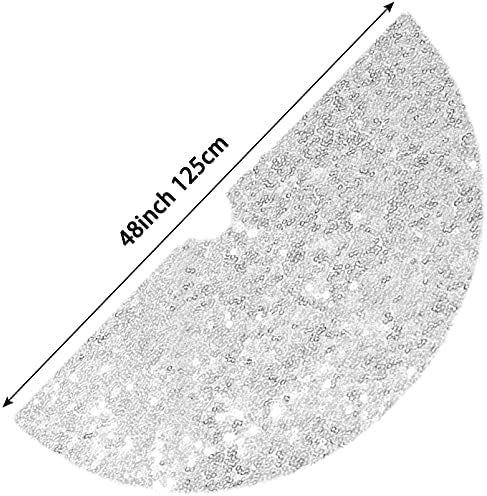 AMZLOKAE Silver Tree Skirt - 48 Inch Sequin Xmas & Halloween Tree Skirt - Sparkle Holiday Decorations