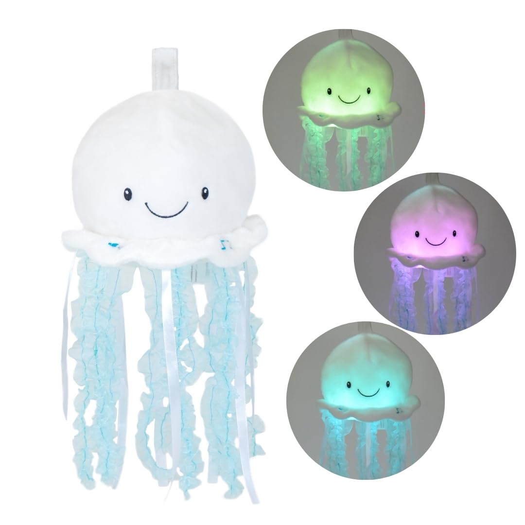 Cuddle Barn - Jellyfish Bubbles | Soft Jelly Fish Plush Toy | Hanging Loop | Gentle Color Changing Lights | Plays Ocean Melodies with Volume Control- Gift for Baby, Toddlers, Kids - 18 Inches