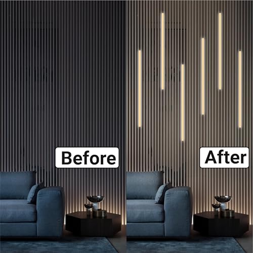 HAMRVL LED Recessed Lighting Wall Panel Lights - 6pcs 16-Inch 4000K Natural White Slat Wall Lights with Touch Switch, Self-Adhesive Dimmable LED Panel Light Strips for Acoustic Panels, Living Rooms - color: Silver - Natural White 4000k, size: 16inch - 6Pa