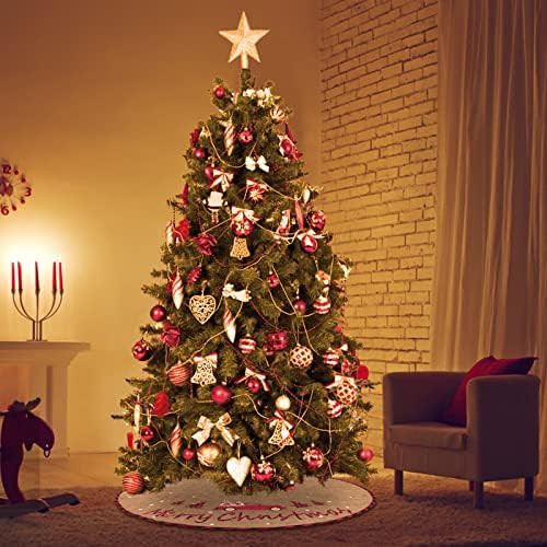 N&T NIETING Christmas Tree Skirt, 30 Inch Rustic Burlap Tree Skirt with Red Truck and Letter Printed Christmas Tree Mat for Xmas Holiday Party Decoration