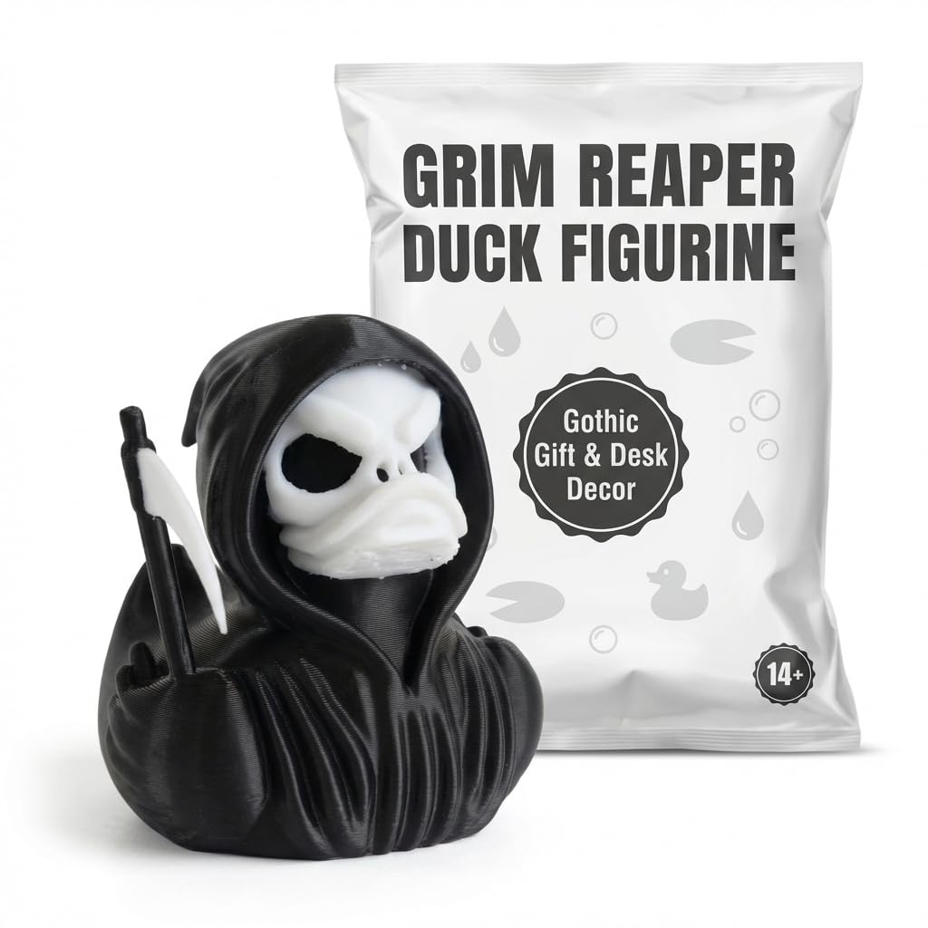 Grim Reaper Duck Collectible Figurine - Macabre Gothic Horror Desk Accent for Unique Shelf Display or Gift - 3D Printed in Canada
