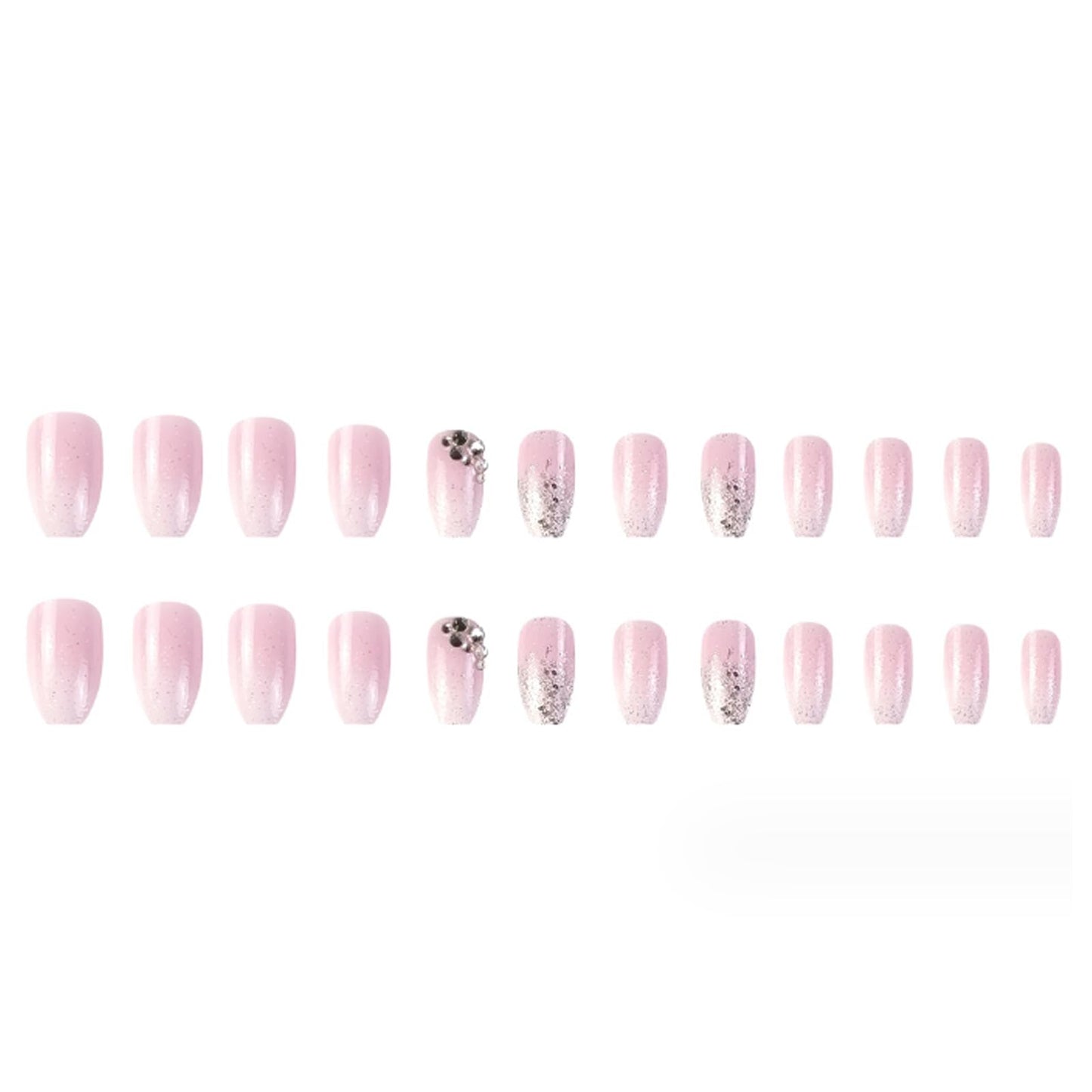 Hkanlre Bling Coffin Press on Nails Fake Nails Tips Full Cover Medium False Gradient Nails for Women and Girls 24PCS (Bling Coffin)
