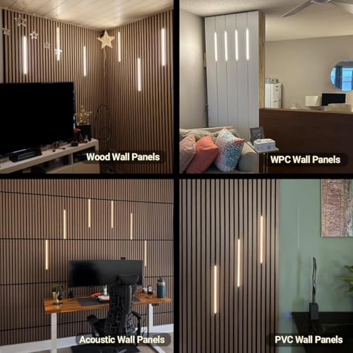 HAMRVL LED Recessed Lighting Wall Panel Lights - 6pcs 16-Inch 4000K Natural White Slat Wall Lights with Touch Switch, Self-Adhesive Dimmable LED Panel Light Strips for Acoustic Panels, Living Rooms - color: Silver - Natural White 4000k, size: 16inch - 6Pa