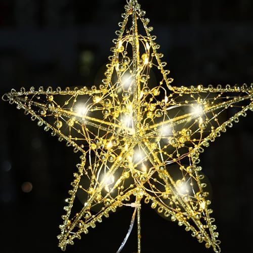 Emopeak Iron Art 20 LED Christmas Tree Topper, 8 x 10Inch Indoor Outdoor Star Treetop Light Two Modes (Keep Light ON/Flash) for 1.5Ft to 9Ft Christmas Tree (Gold, 8 x 10 Inch)