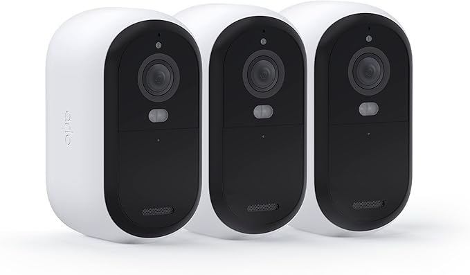 Arlo Essential Security Wireless 2K Camera with Spotlight, Indoor/Outdoor, 2nd Gen, 2-Way Audio, Color Night Vision, Motion Activation, Real Time Notifications, White, VMC3350, 3-Pack (Renewed)