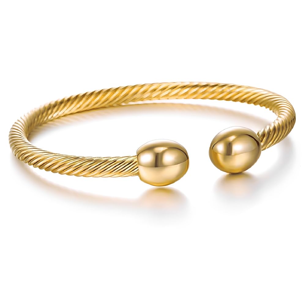 NewZenro Elegant Magnetic Bracelet Copper Magnets Bangle For Women Men Gifts for Father's Day (Gold-Tone)