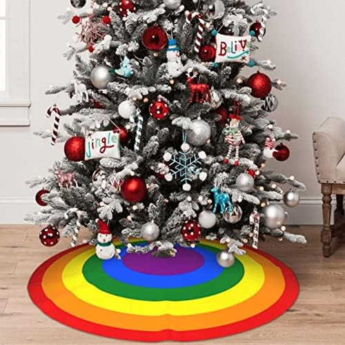 48" Christmas Tree Skirt, Rainbow Rings Xmas Tree Skirt for Christmas Decorations Skirt Xmas Holiday New Year Party Tree Mat Decor Indoor Outdoor