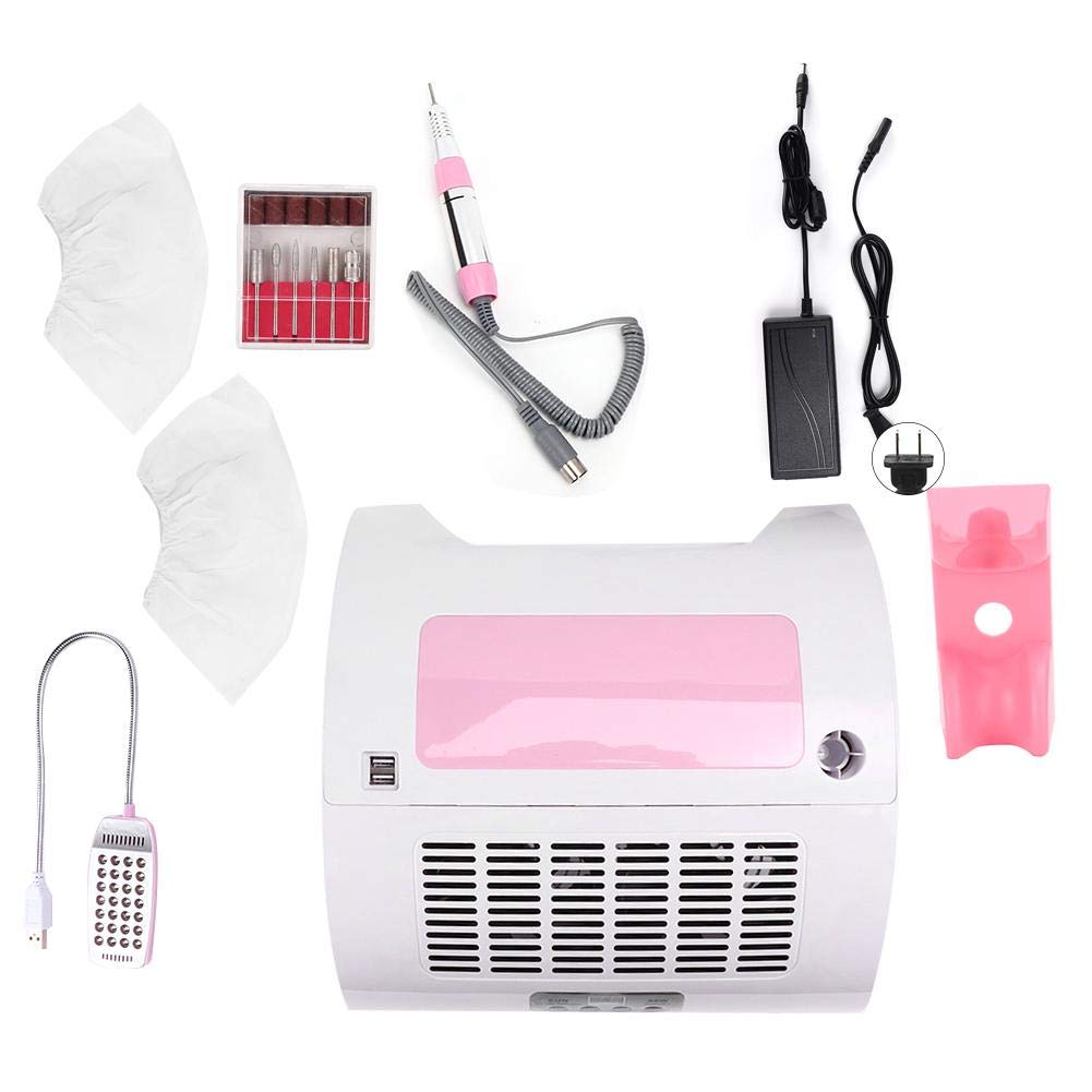 5 in 1 Nail Dust Collector with Drill, 60W Electric Nail Vacuum Dust Collector Extractor Nail Dust Cleaner Manicure Light Hand Rest Pillow Dust Suction Machine for Manicure Pedicure (US)