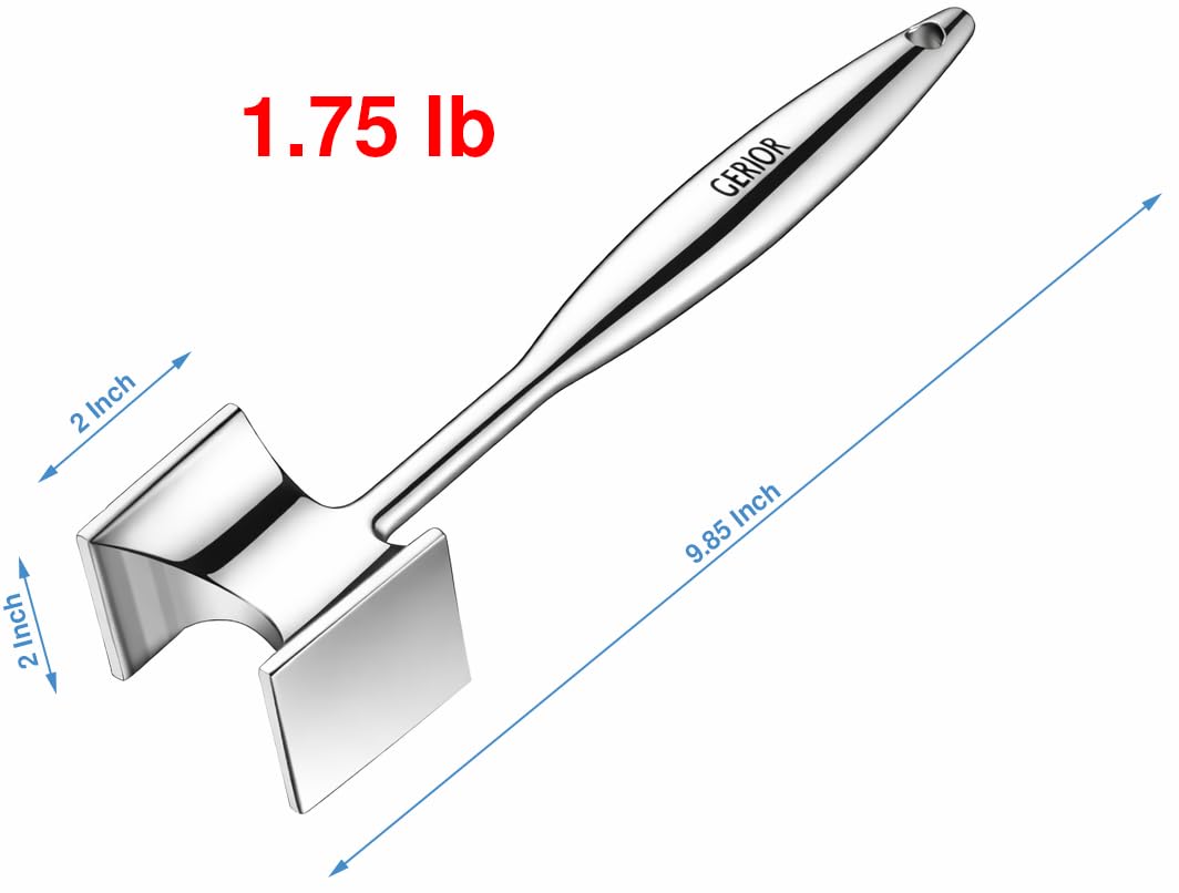 Heavy Duty Meat Tenderizer Tool, Stainless Steel Mallet & Kitchen Hammer Pounder, Mirror Polished Double Sided Tenderizing Mallet for Chicken, Steak & Beef - Dishwasher Safe