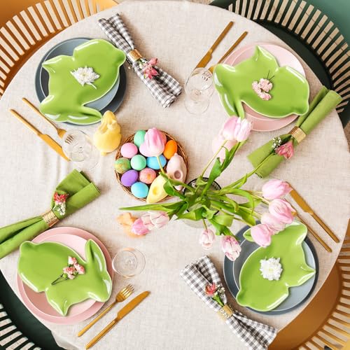 Jinei 4 Pcs Easter Bunny Shaped Plates Ceramic Serving Candy Dishes Rabbit Dinner Tray Salad Dessert Appetizer Plates Dinnerware for Easter Party Spring Garden Tea Party Supplies(Green) - color: Green