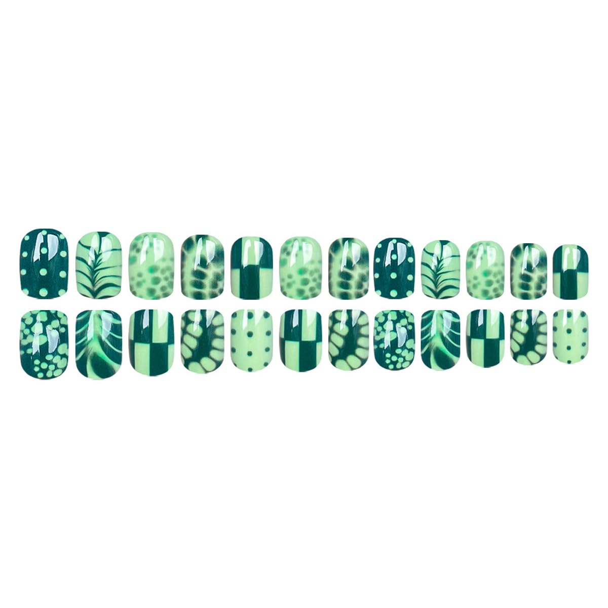 Green Press on Nails Short Square Fake Nails Spring Summer Nails Press ons with Botanical Design,Full Cover Glue on Nails for Women Manicure,Artificial | Reusable | Easy Apply | 24Pcs