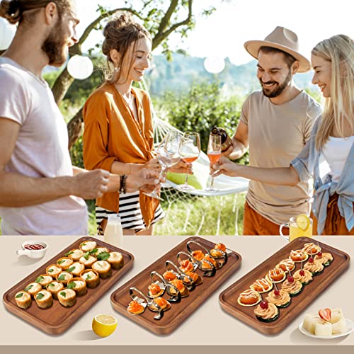 Medium Acacia Wood Serving Trays Long Charcuterie Boards Wood Snack Platter Rectangular Cookie Appetizer Plates Serving Cheese Board Rectangle Kitchen Dinner Platters for Food Dish Cake Dessert Tray - size: 14" x 8" x 0.8"