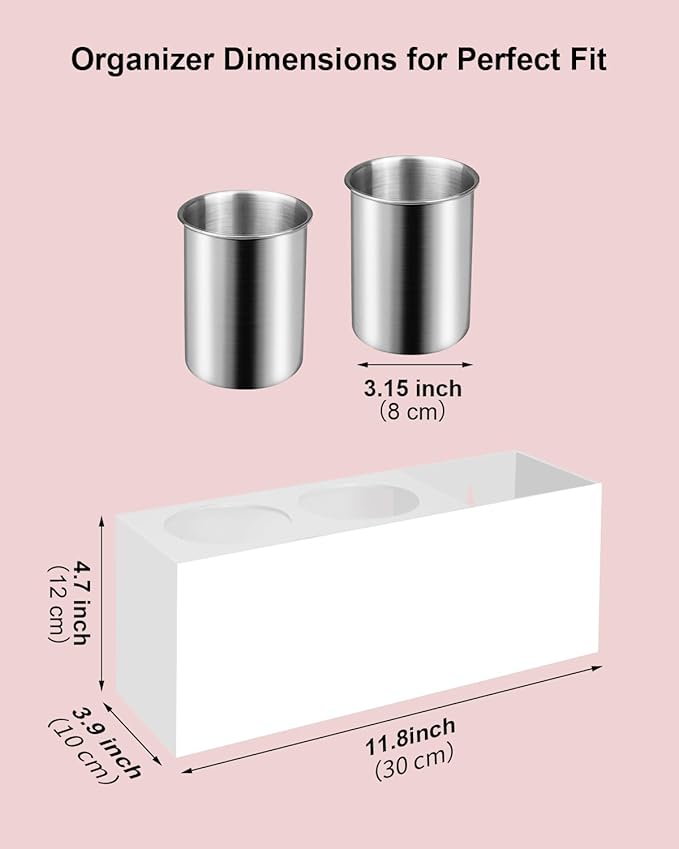 Hair Tool Organizer, Hair Dryer Holder with Heatproof Steel Cups, Acrylic Vanity Organizer for Curling Iron, Flat Iron & Hair Brushes, Perfect for Bathroom (White, Standard)