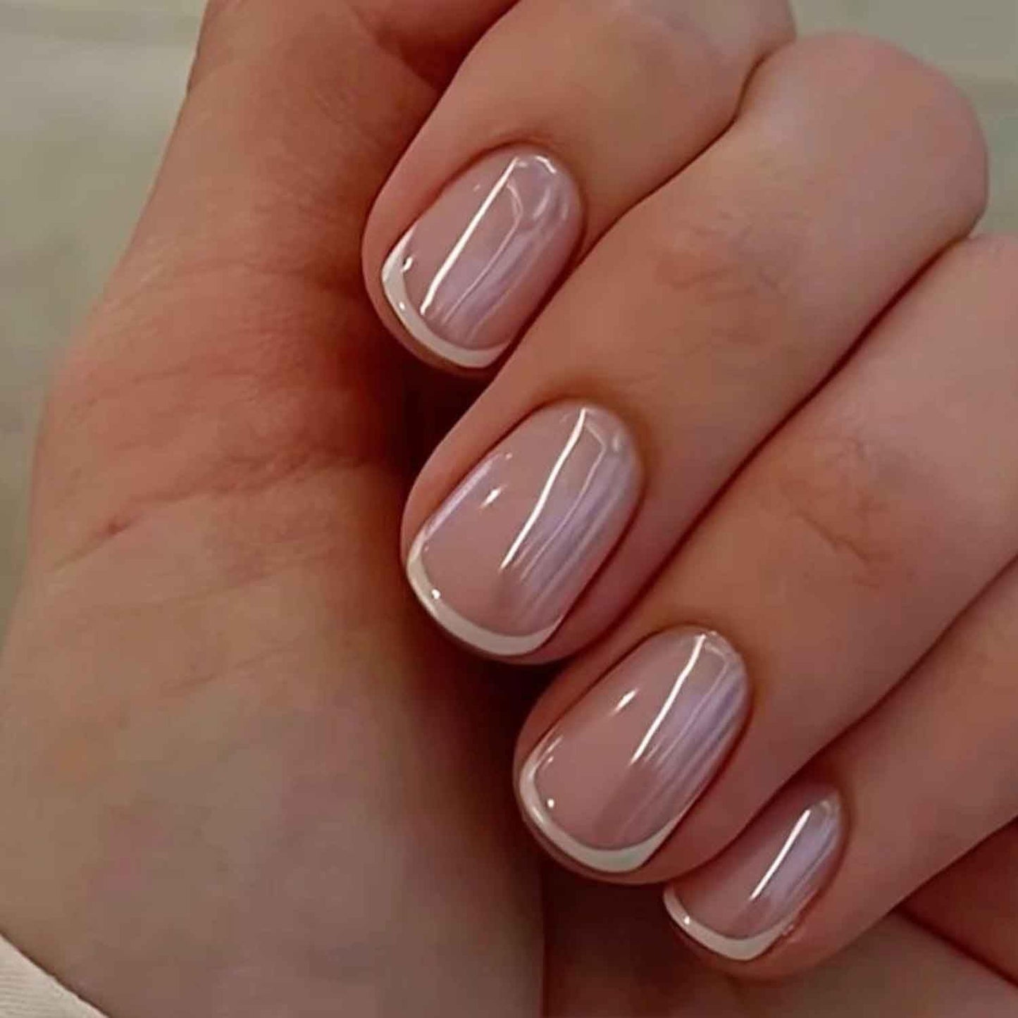 Chrome French Tip Press on Nails Extra Short Square Shaped Fake Nails Glossy Pink False Nails with Designs Full Cover Acrylic Nails for Women Manicure Decoration 24 Pcs