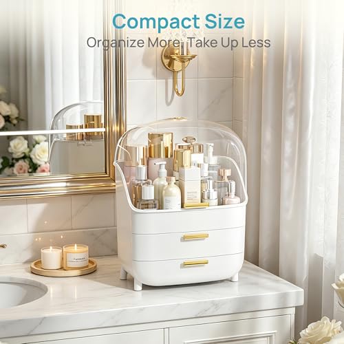 Vtopmart 3-Tier Skincare Makeup Organizer with Drawers and Lid for Vanity and Bathroom Countertop, Large Cosmetic Storage Box Case for Dresser, with Non-Slip Base - style: with Lids