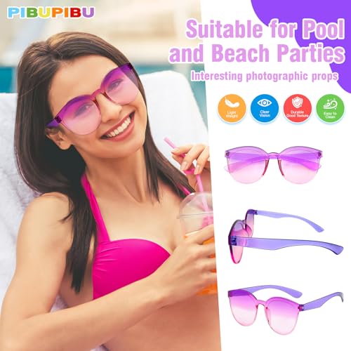 Pibupibu 24/48 Pack Mixed Rimless Colorful Party Sunglasses Bulk, Fun Party Glasses Photoshoot Prop Costume Eyewear - color: 48 Mixed
