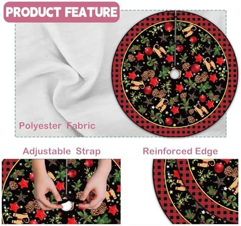 Yule Christmas Tree Skirt 48 Inch Pagan Christmas Tree Mat with Scandinavian Straw Goat Julbock Mistletoe Happy New Year Winter Xmas Tree Decor Christmas Party Decorations