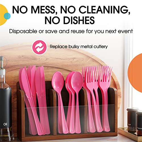Party Solids Hot Pink Disposable Plastic Forks, 200 Pcs, 7.5 Inch, Heavy Duty, Hot Pink, Plastic Silverware - color: Cerise
