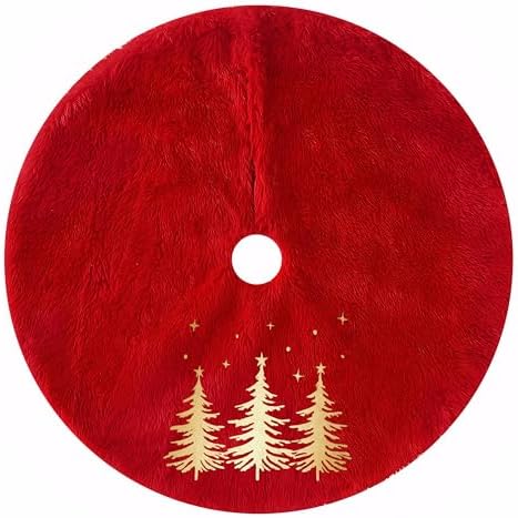 Red Christmas Tree Skirt, 24 Inch Christmas Faux Fur Tree Skirt for 4 Ft Christmas Tree Xmas Small Tree Skirt for Christmas Tree Decorations Indoor Holiday Winter Farmhouse Decorations