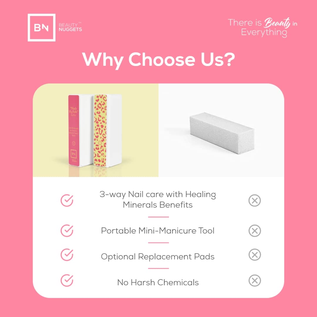 Beauty Nuggets Made My Nails Buffer, Ultimate Shine 3 Way Nail Buffing Block with Professional Nail File 120/180 Grit-Perfect All in One Manicure Tool for Smooth, Shiny, Twinkling Nails (Pack of 2)