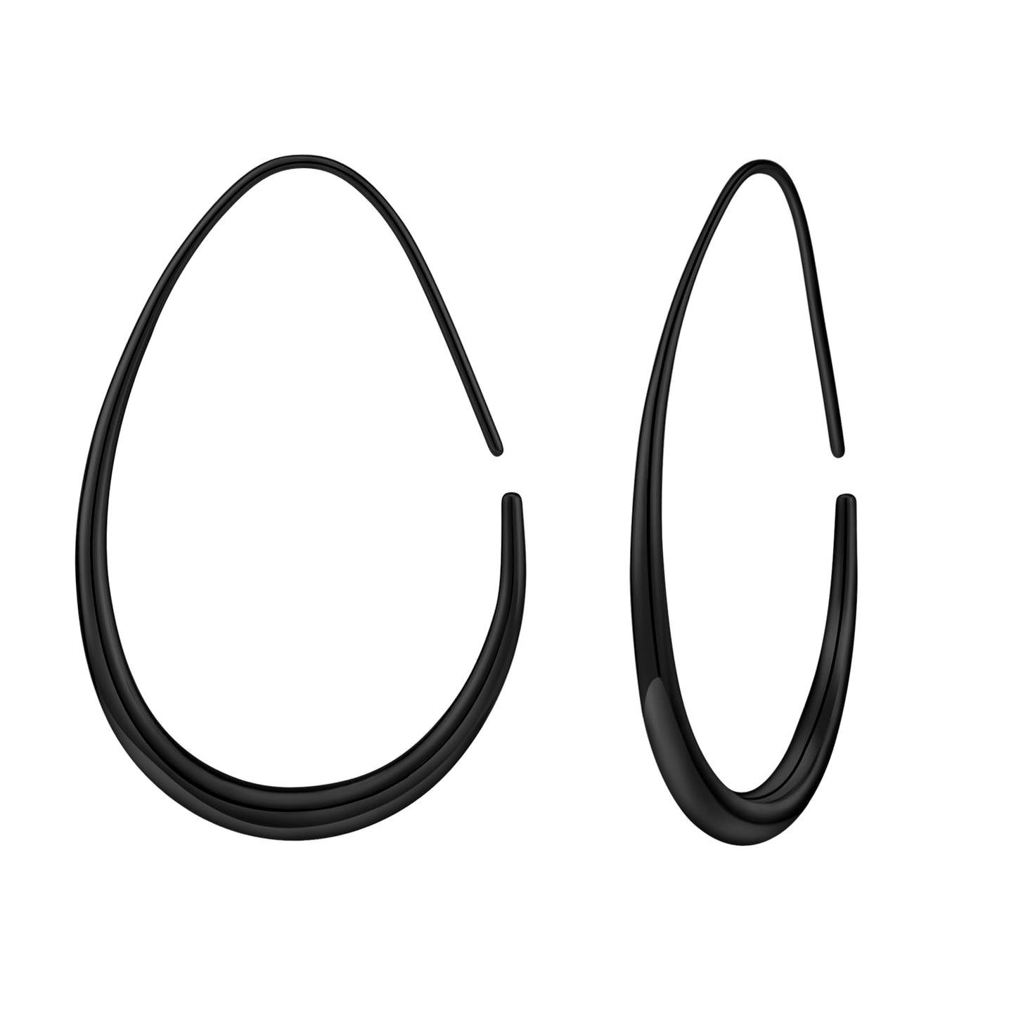 Lightweight Teardrop Hoop Earrings for Women - 14k Gold/White Gold Plated Large Oval Pull Through Hoop Earrings High Polished Statement Jewelry Gift for Women (black 30 * 18)