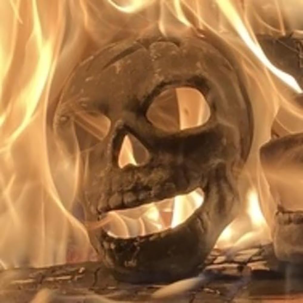 JTRF Fire Pit Skull – Metal Human Skull Fire Log for Fireplaces, Fire Pits & Campfires, Creepy Halloween Decor, Reusable Indoor & Outdoor Accessory