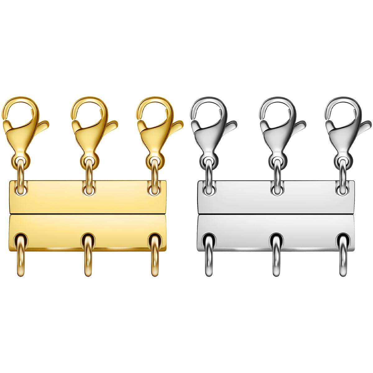 Layering Magnetic Necklace Clasps, Multiple Necklace Clasp,Necklace Clasps for Layered Look，Stainless Steel Chain Link Clasps for Necklaces and Bracelets, Silver, Gold (3golden 3silver A)