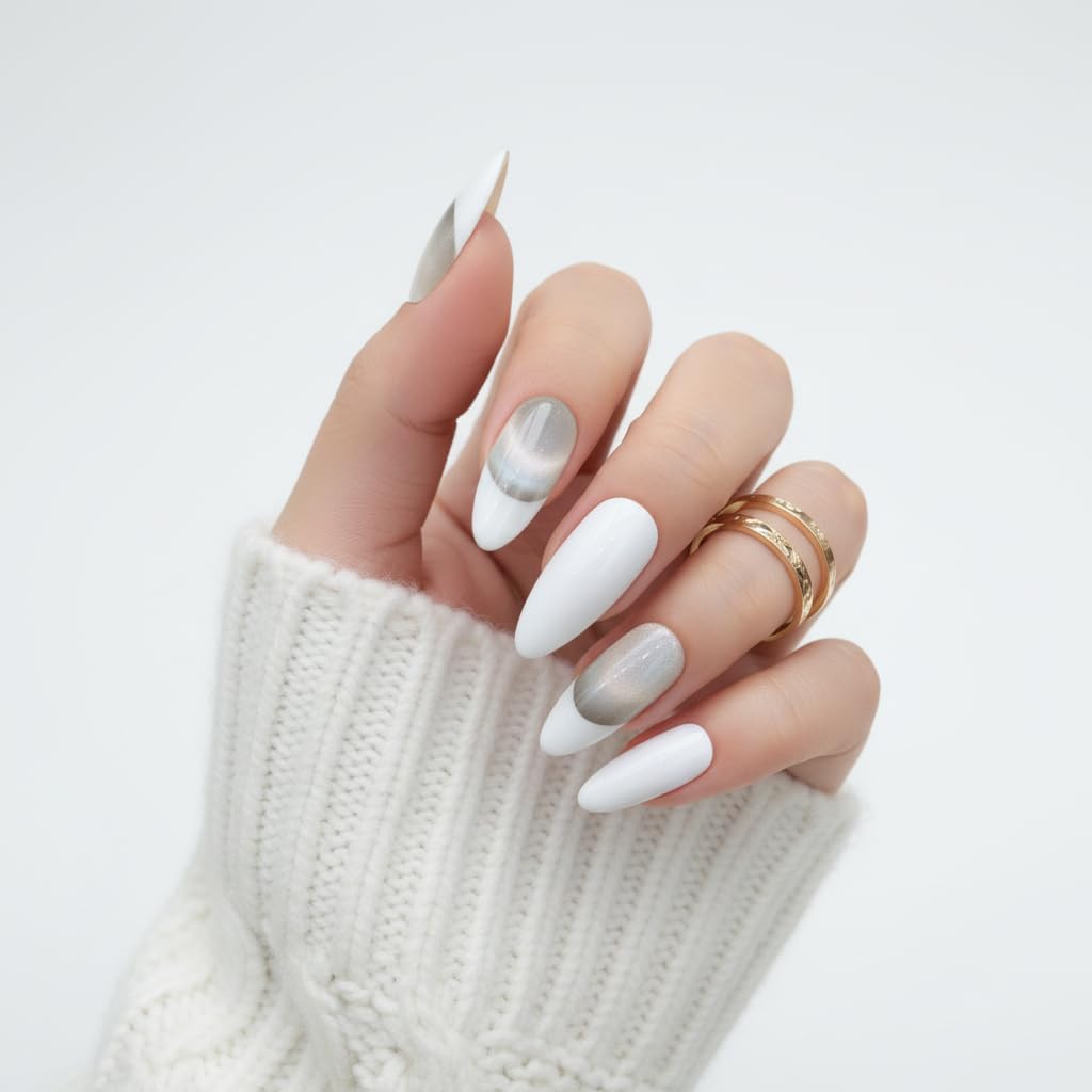 Handmade Press On Nails Almond Tip Color White Reusable Stick On Fake Nails Luxury Elegant Sexy Style For Women Gift With Nail Glue L