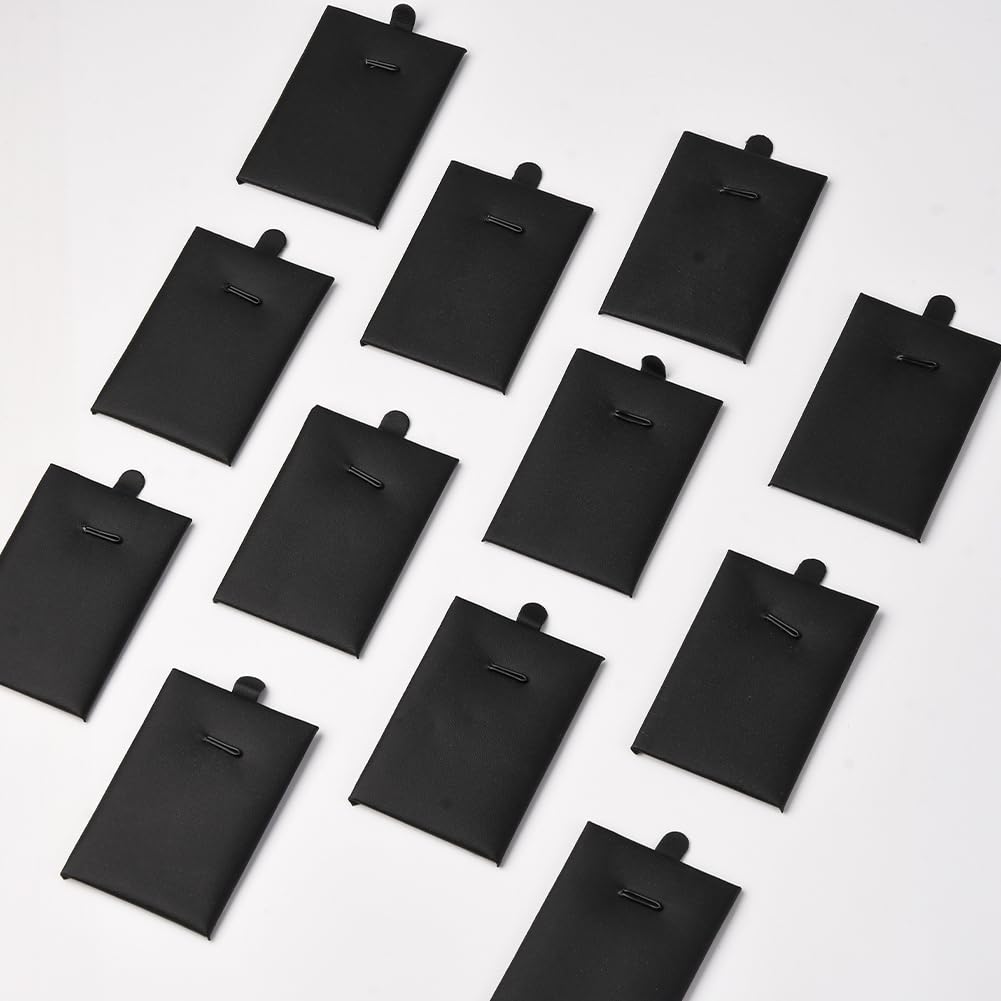 SOFPLATE 24Pcs 3.3 x 2.1 Inch Velvet Jewelry Cards Necklace Display Cards Black PU Leather Rectangle Sponge Insert Stackable Organizer Tray Pads Holder for Selling Showing Necklaces Bracelets Jewelry