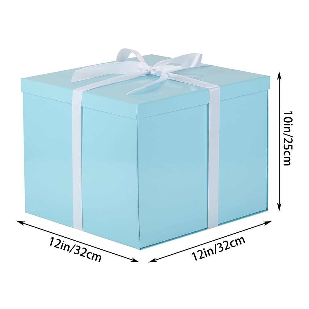 Large Gift Box with Lid 12.5x12.5x10 Inches, Blue Gift Boxes for presents Packaging for Birthdays, Valentine's Day, Christmas, Anniversaries (Include Shredded Paper Fill, Envelope Card Ribbon)