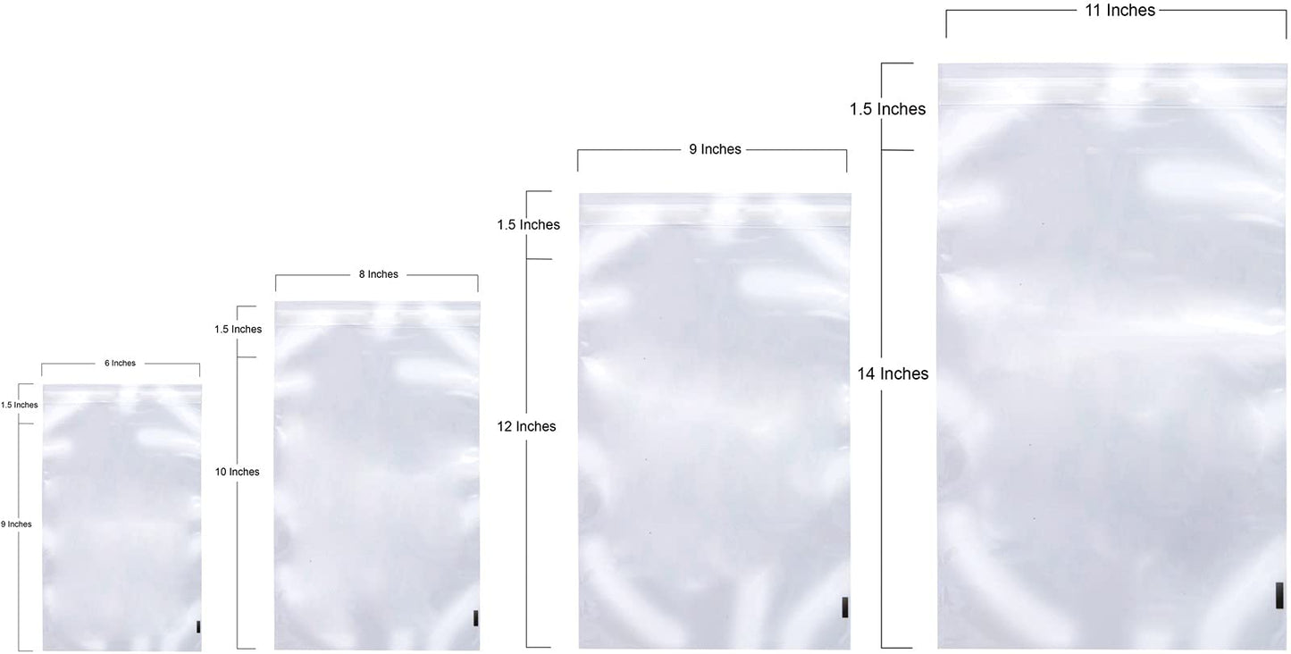 Clear Poly Bags Combo Pack - 400 Count (6x9", 8x10", 9x12", 11x14") - Extra Strong Self-Seal Plastic Packaging Bags for Shipping, Retail & Product Storage