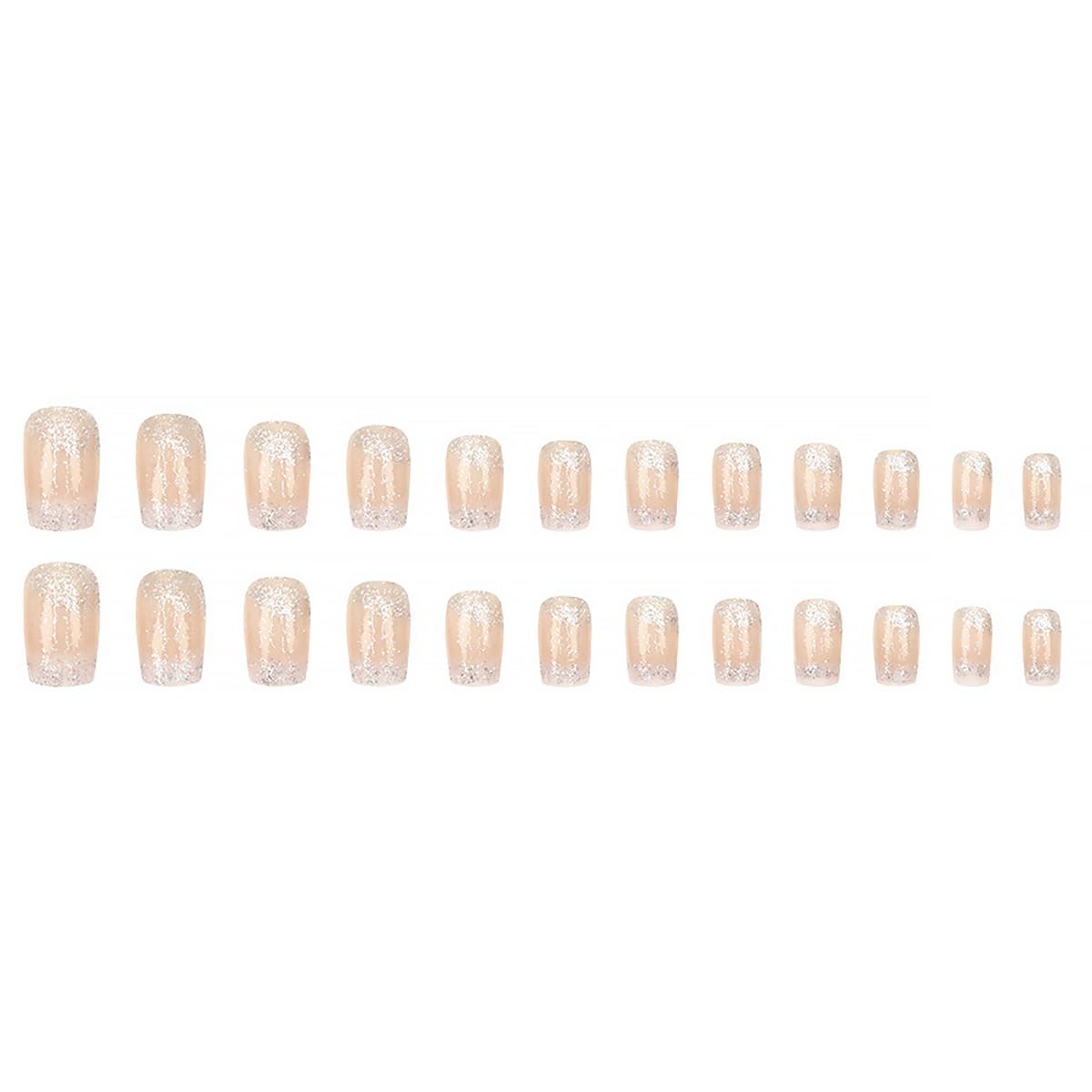 24Pcs Press on Nails Medium Square French Tip Fake Nails with Silver Glitter False Nails White French Tip Stick on Nails Nude Full Cover Artificial Glue on Nails for Women Girls DIY Nails Art