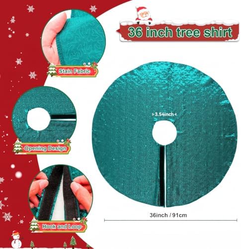 Poise3EHome Teal Christmas Tree Skirt, 36 Inch Sequin Tree Skirt
