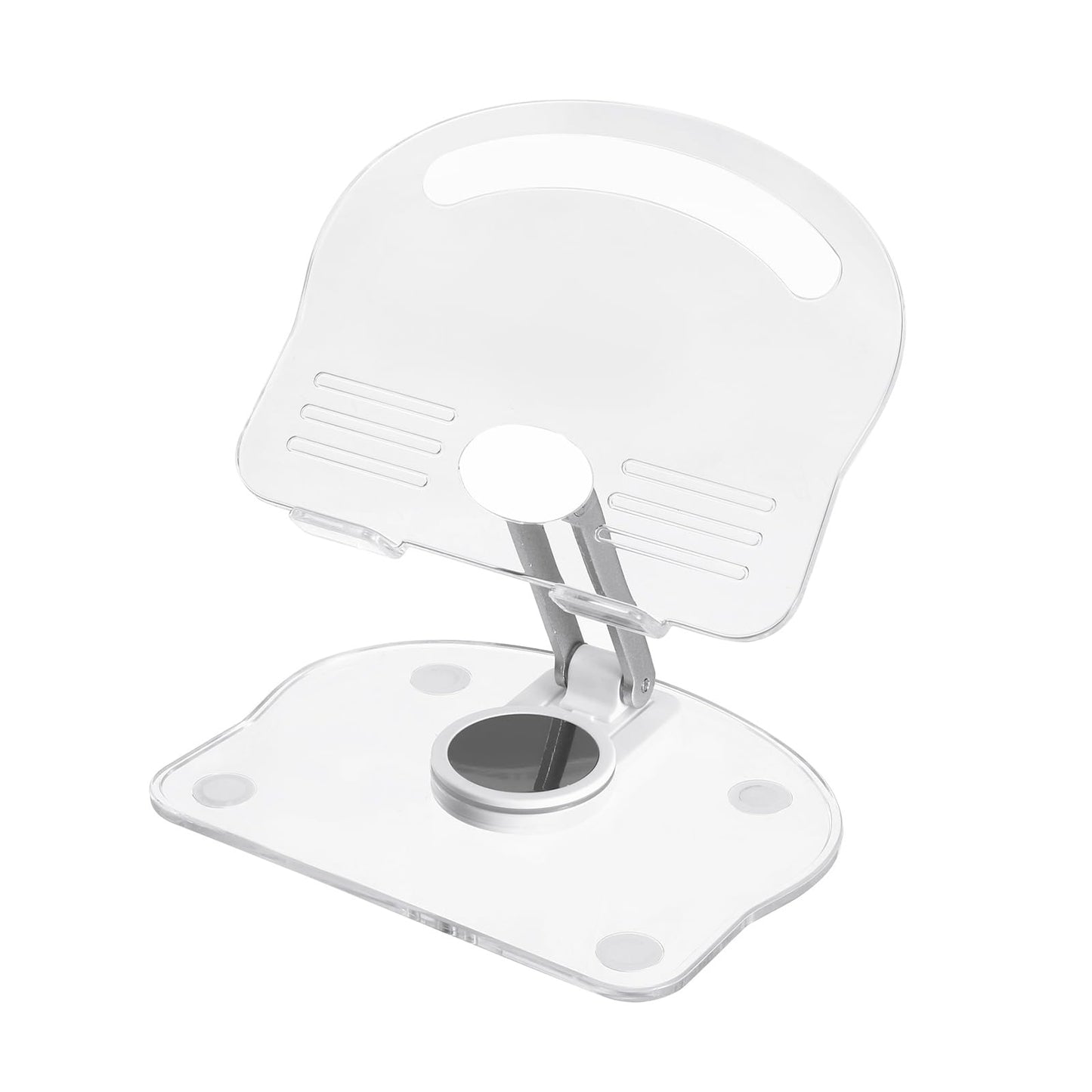 PATIKIL Acrylic Tablet Stand, Acrylic Tablet Holder Adjustable Foldable Portable Clear Cute with 360 Degree Rotating Base for Desk Home Office Women Gifts, White