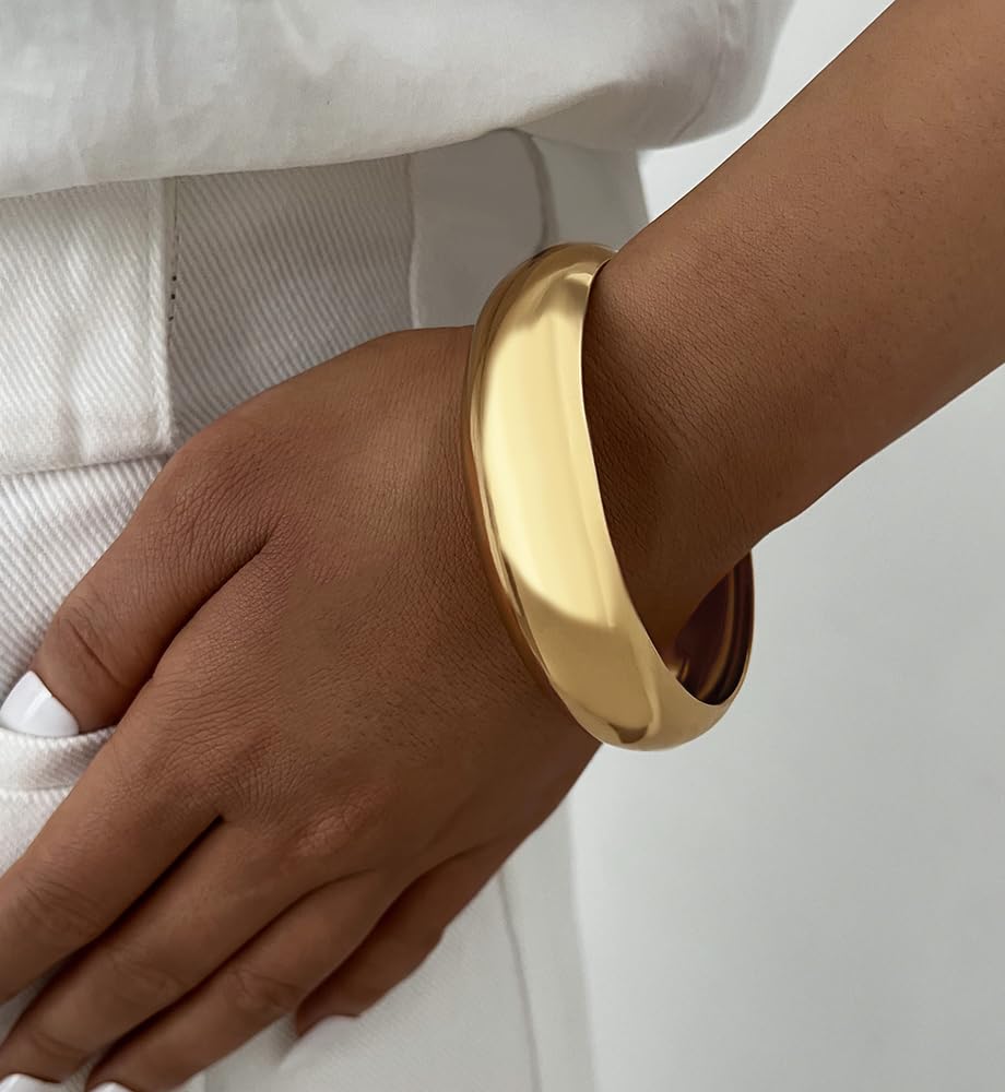3PCS Chunky Gold Bangle Bracelets for Women, Dainty 14k Gold Plated Big Stackable Bangles Set, Trendy Cuff Bracelet Stack Fashion Jewelry Gifts