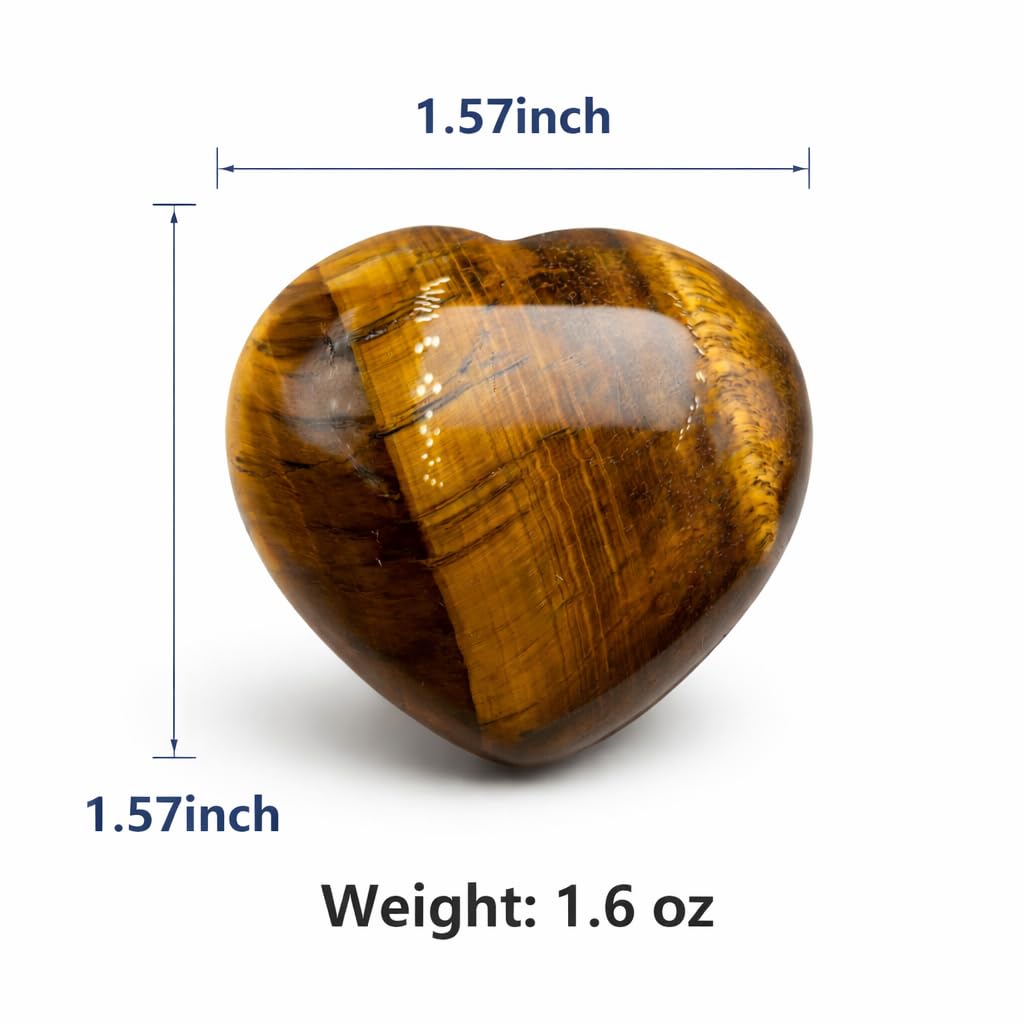 Tiger’s Eye Heart Worry Stone Healing Crystal, 1.57 Inch Polished Palm Stone for Meditation, Mindfulness & Anxiety Relief