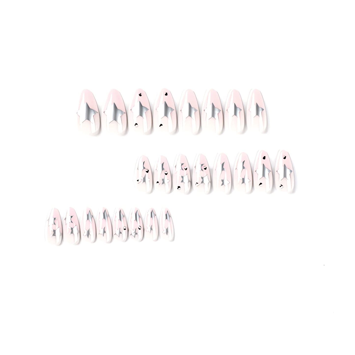 IMSOHOT Medium Almond Stiletto Press on Nails, Nude Silver Star Glossy Acrylic Nails for Women, 24PCS