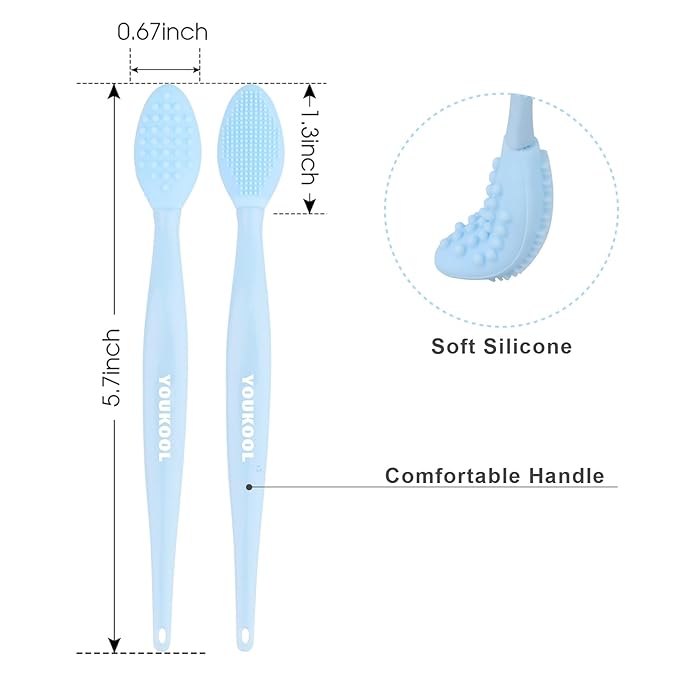 Lip Scrub Brush,Double-Sided Silicone Exfoliating Lip Brush Tool for Smoother and Fuller Lip Appearance,Blue,2pcs