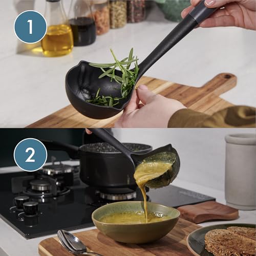 Culinare Soup Ladle with Dual Pouring Spouts & Herb Stripper – Heat-Resistant, Non-Stick Safe Serving Spoon for Soups, Stews & Sauces – Ergonomic Handle, Dishwasher Safe, Easy Storage