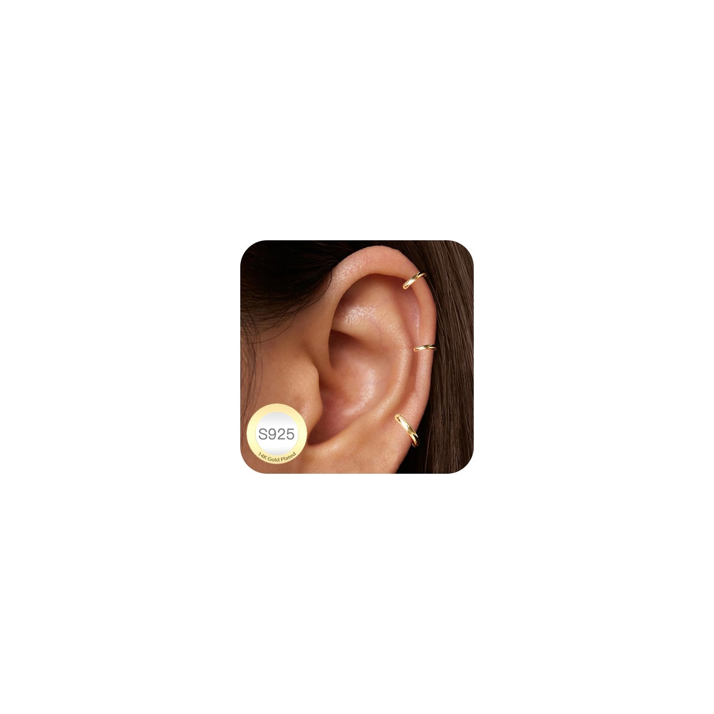 DORANA 3 Pair Small Gold Hoop Earrings Set for Women 925 Sterling Silver Huggie Earrings Non Tarnish Small Cartilage Hoops Stackable Earring Stacks Sets for Multiple Piercing