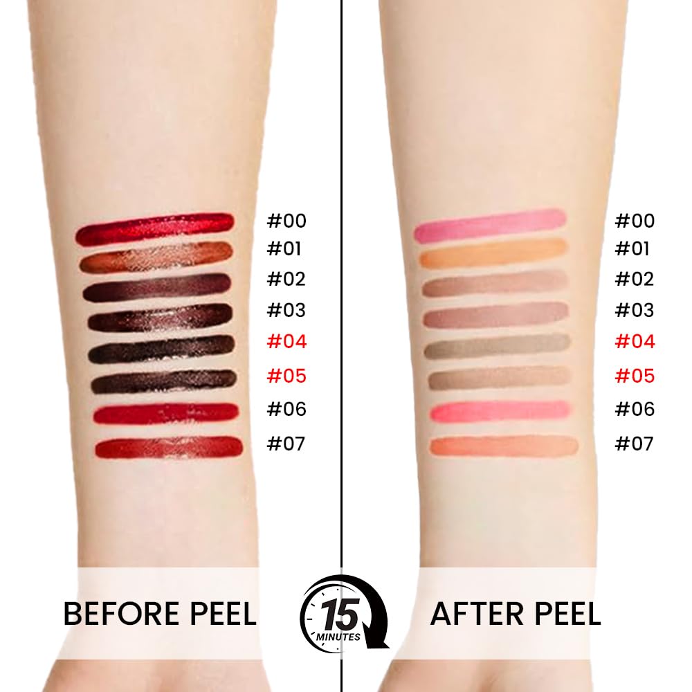 2Pcs Matte Liquid Lip Stain Peel Off Lip liner Tattoo, Matte Peel Off Lip Stain, Long Lasting Waterproof Lipstick Lip Gloss Stain, Transfer-proof for All Skin Types (0.24 fl oz-04#+05#)