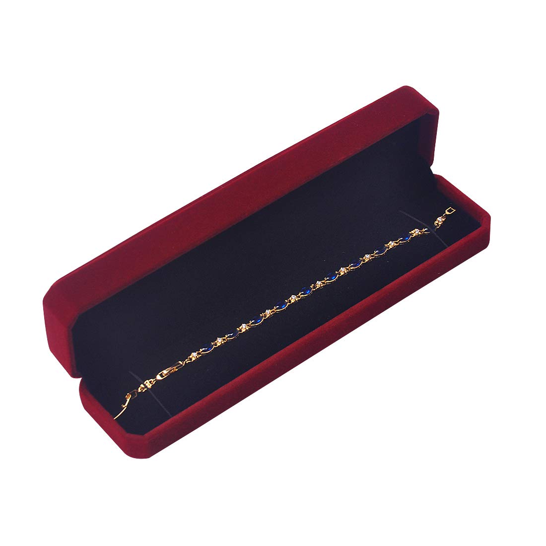iSuperb 2 Pcs Long Red Velvet Necklace Box Chain Bracelet Boxes Cases 8.7x1.6x2inch Jewelry Display Storage Gift Box