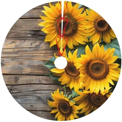 Yellow Sunflower Christmas Trees Skirts 30", Retro Xmas Tree Cloth Mats for Home Decoration