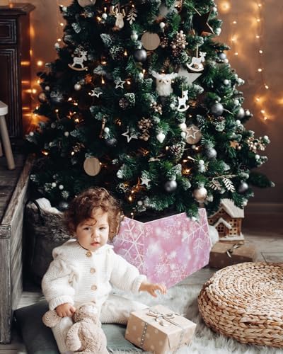 Christmas Snowflake Christmas Tree Collar Tree Box Stand Cover,Artificial/Pencil/Silm/Skinny Tree Ring 4 Packs Collapsible Tree Skirt for Christmas Xmas Tree,Gradient Marble Blush Pink 14.5"x10"